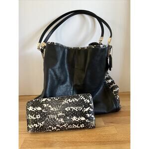 Coach Madison Phoebe Shoulder Bag Python Black & White Two Tone With Wallet